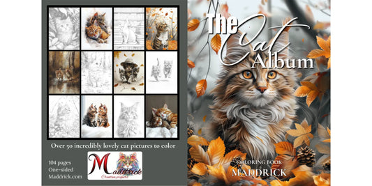 The Cat Album grayscale coloring book