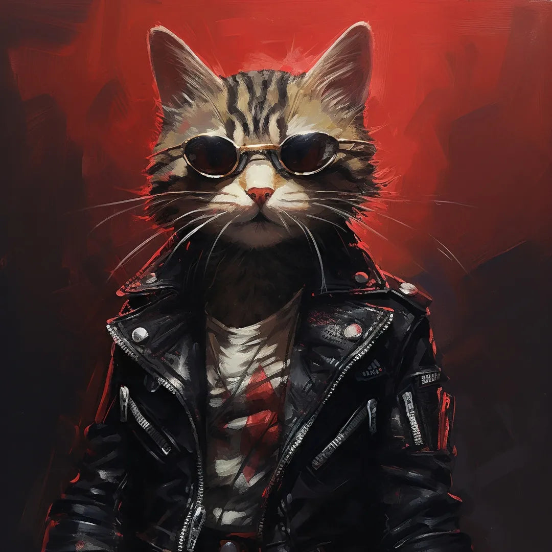 Chat Cyberpunk avec veste en cuir noir Poster
