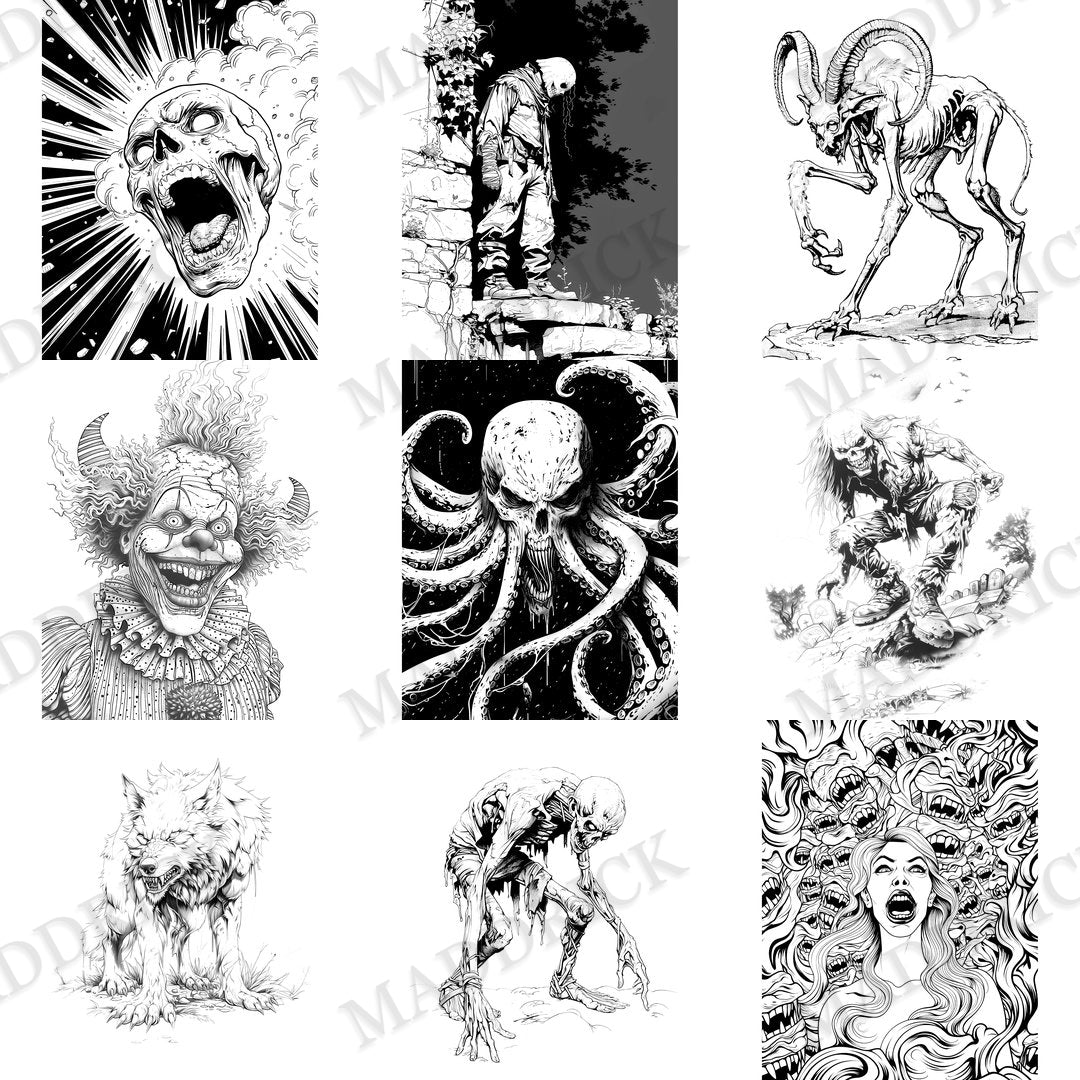Horror Coloring Pages | Printable Halloween Adult Coloring Book PDF