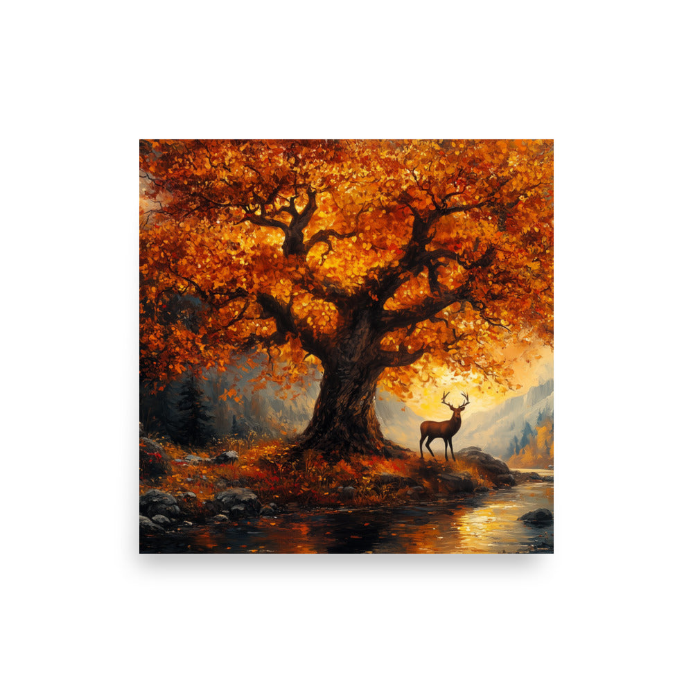 Affiche de la vallée des cerfs et des chênes d'automne