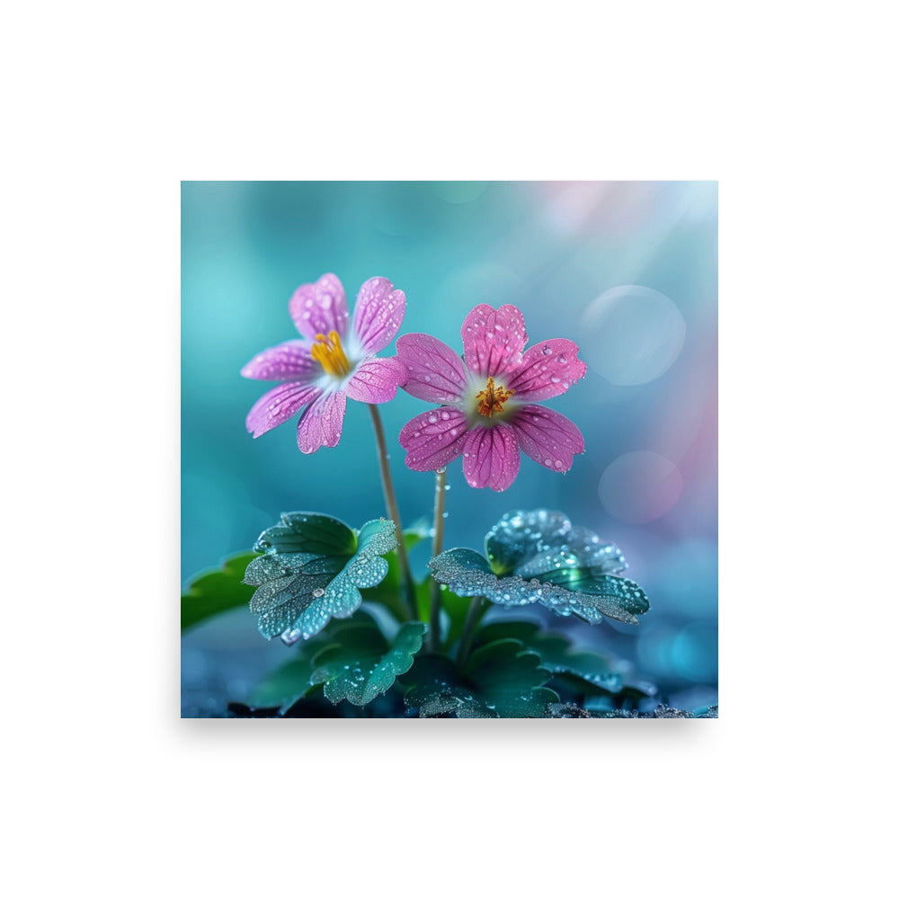 Duo de fleurs roses après la pluie Poster