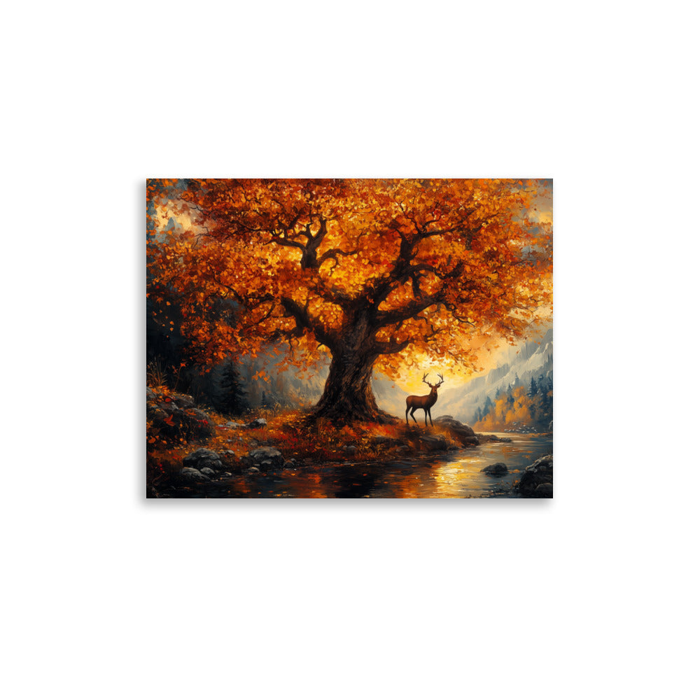 Affiche de la vallée des cerfs et des chênes d'automne