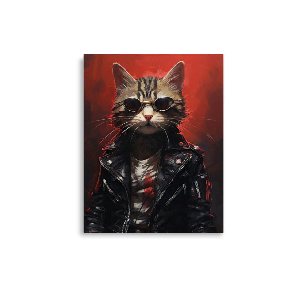 Chat Cyberpunk avec veste en cuir noir Poster