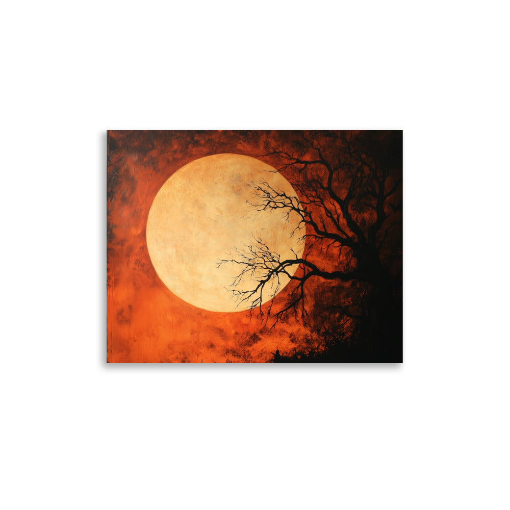 Affiche de paysage nocturne hanté et de pleine lune effrayante