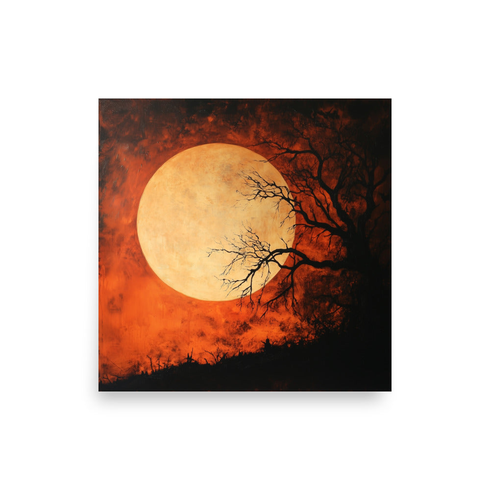 Affiche de paysage nocturne hanté et de pleine lune effrayante