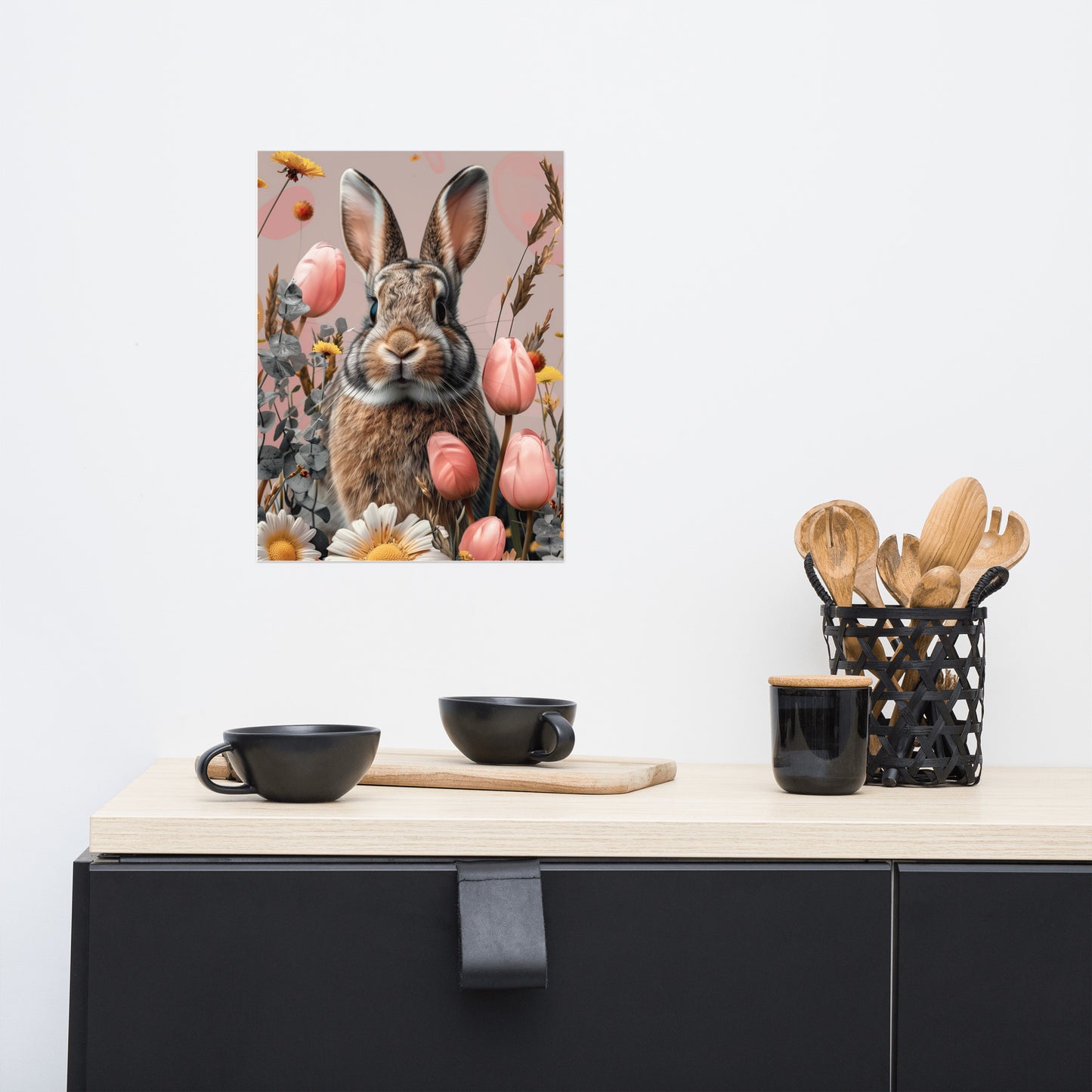 Lapin brun dans les tulipes Poster