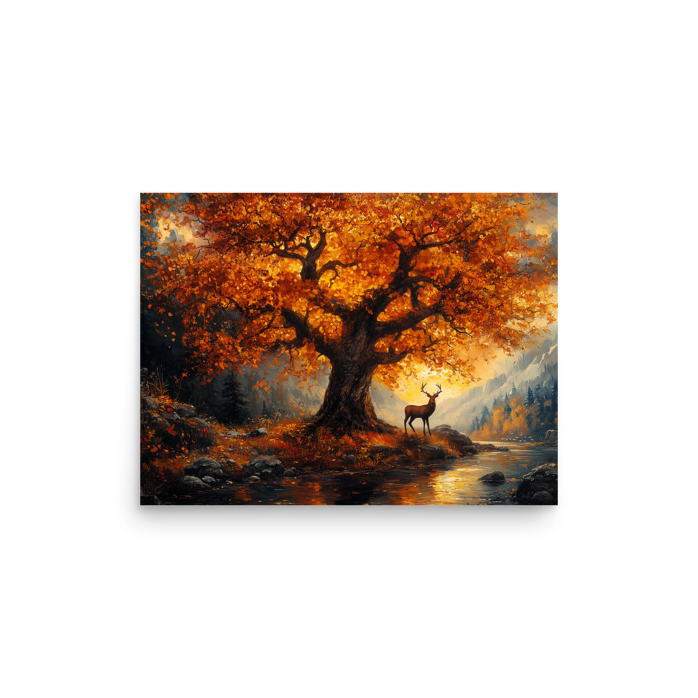 Affiche de la vallée des cerfs et des chênes d'automne