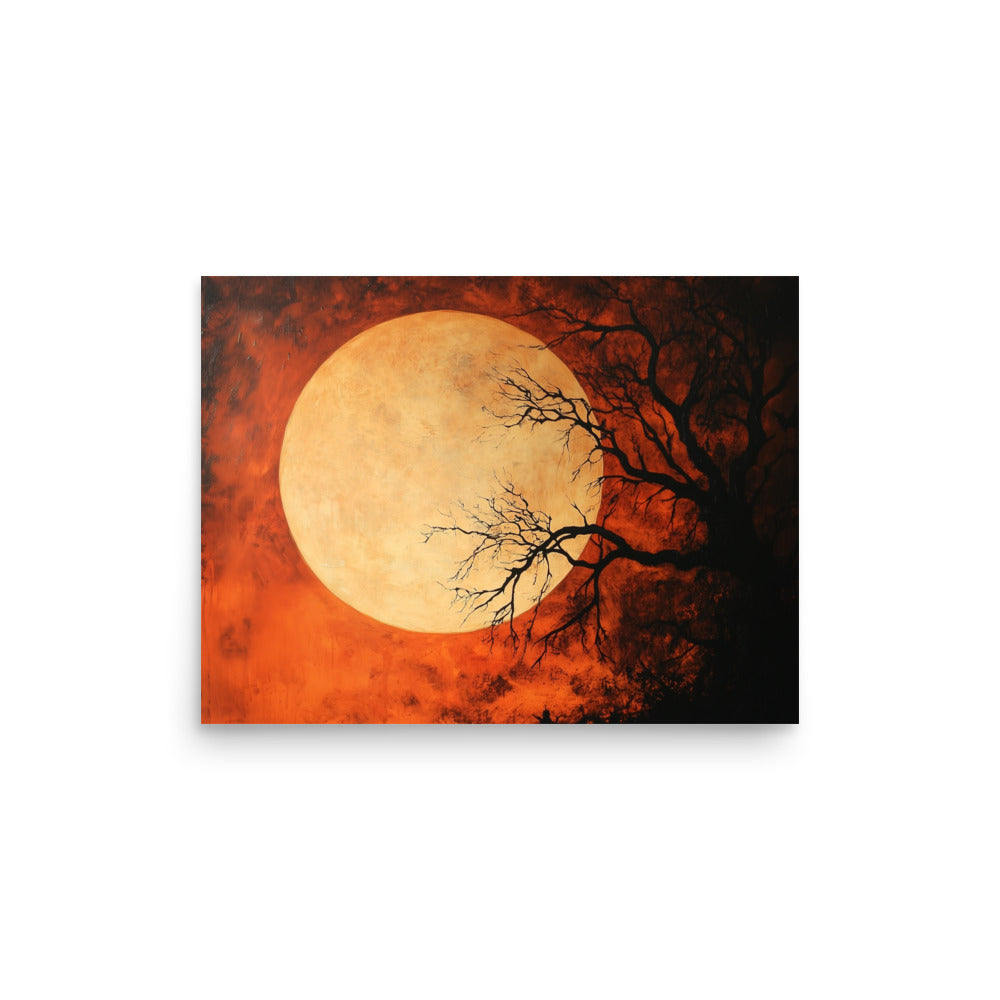Affiche de paysage nocturne hanté et de pleine lune effrayante
