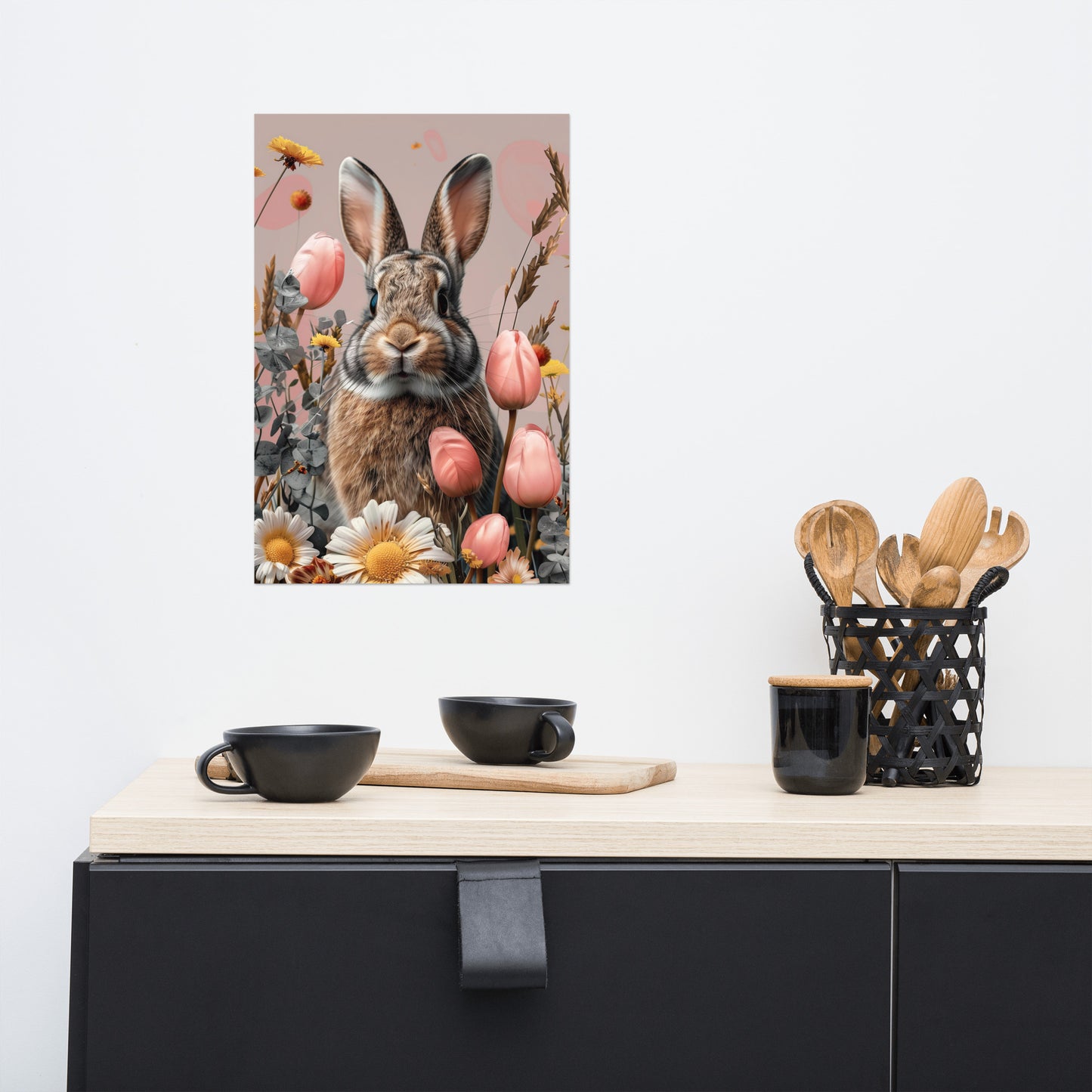 Lapin brun dans les tulipes Poster