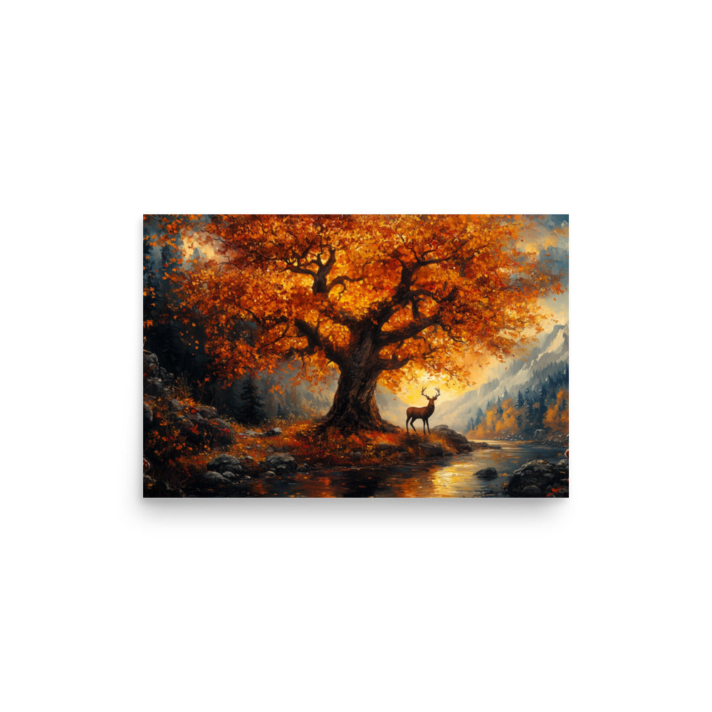 Affiche de la vallée des cerfs et des chênes d'automne