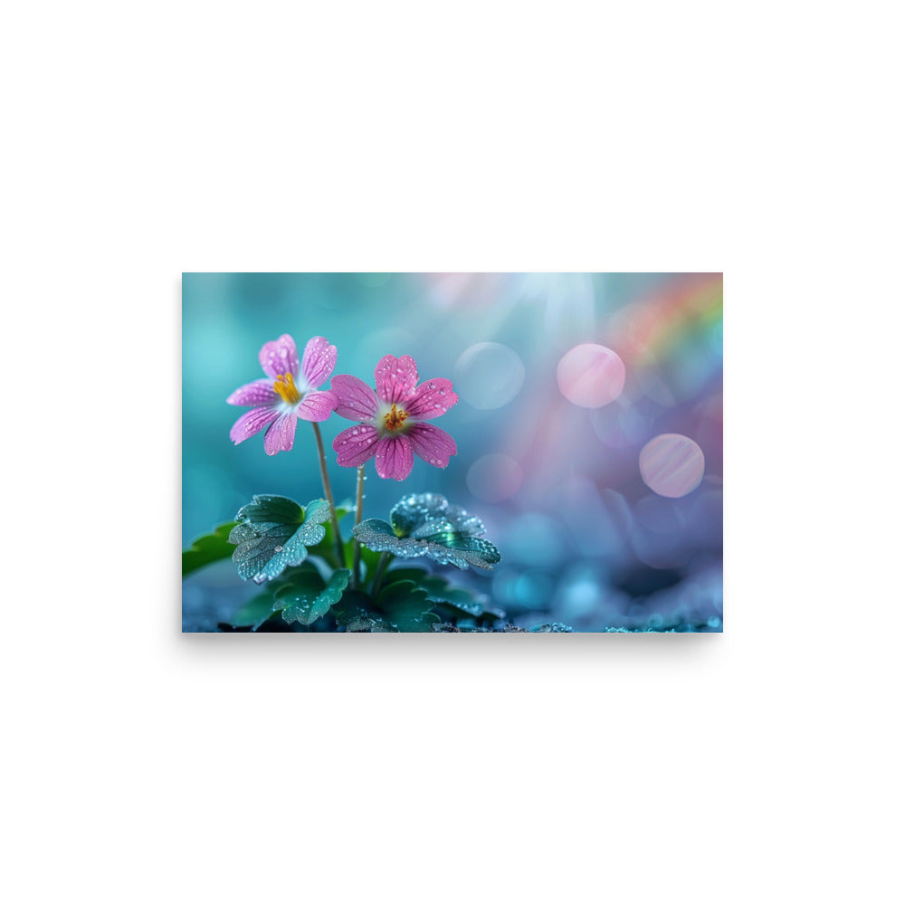Duo de fleurs roses après la pluie Poster