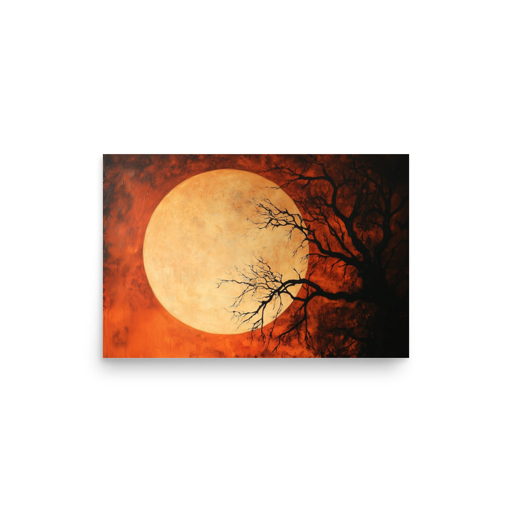 Affiche de paysage nocturne hanté et de pleine lune effrayante