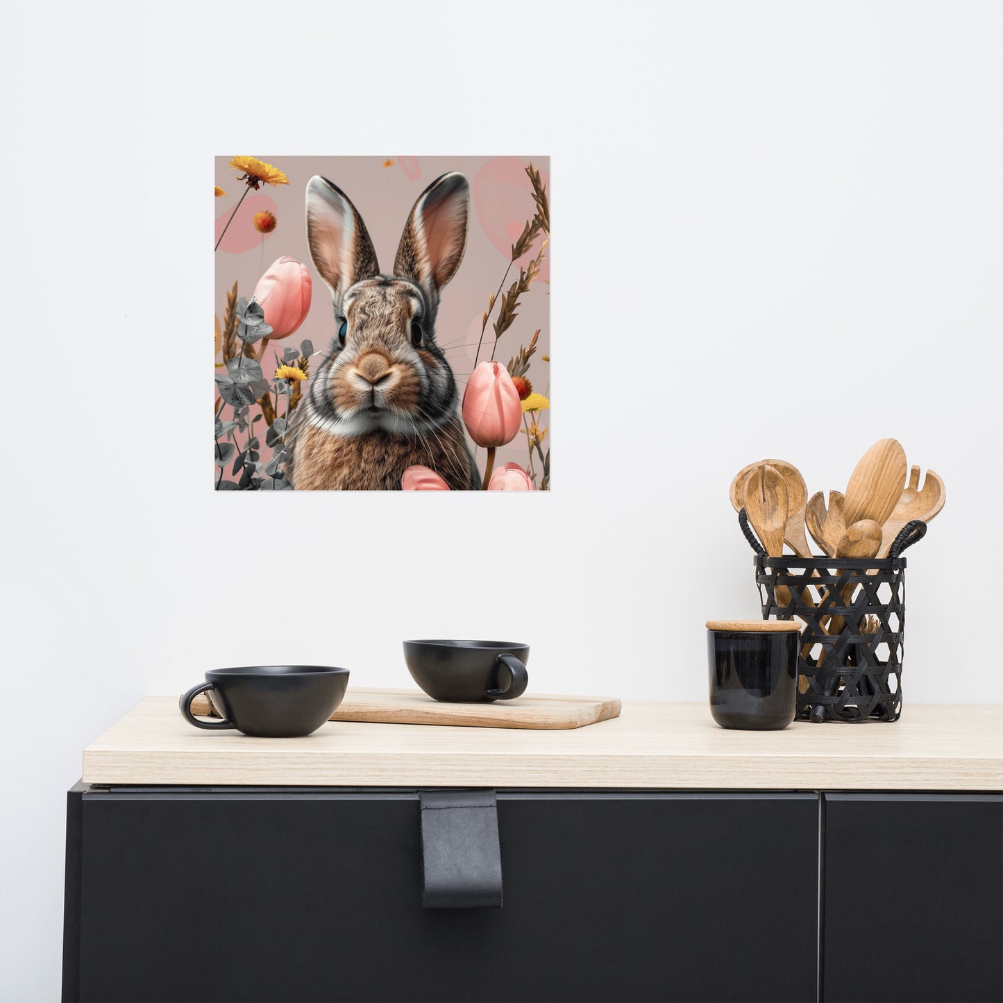 Lapin brun dans les tulipes Poster
