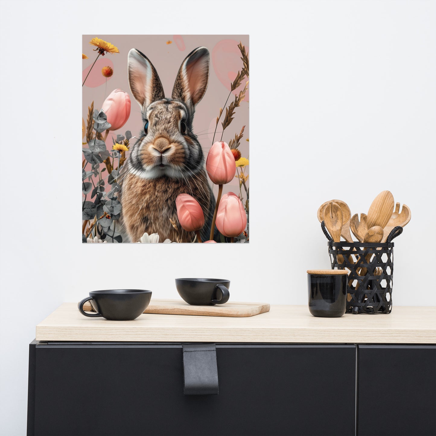 Lapin brun dans les tulipes Poster