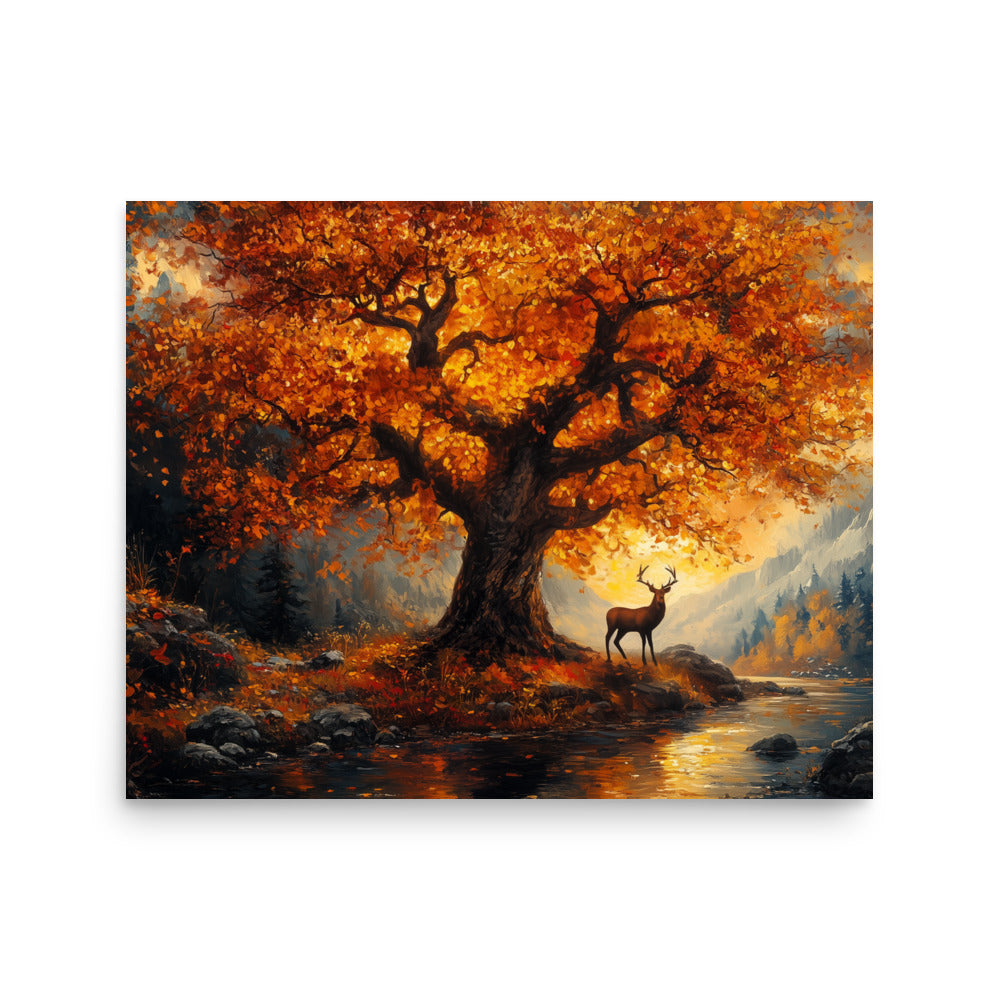 Affiche de la vallée des cerfs et des chênes d'automne