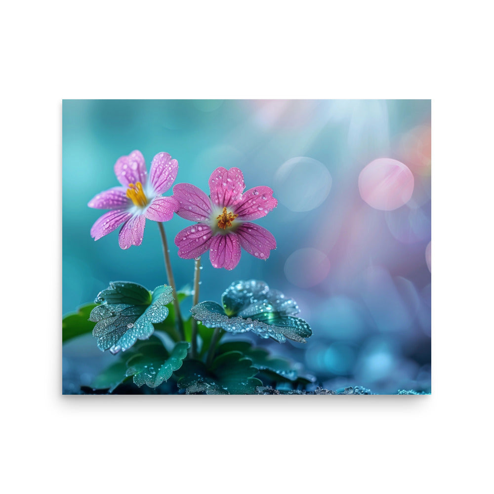 Duo de fleurs roses après la pluie Poster