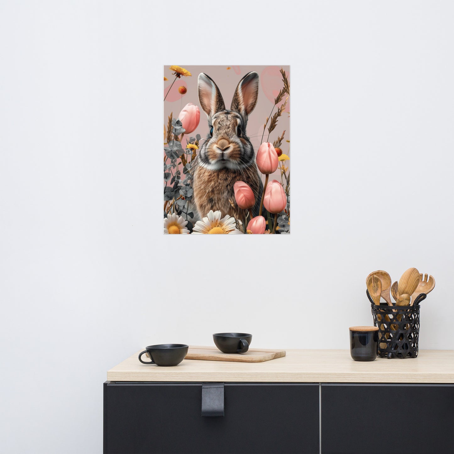 Lapin brun dans les tulipes Poster
