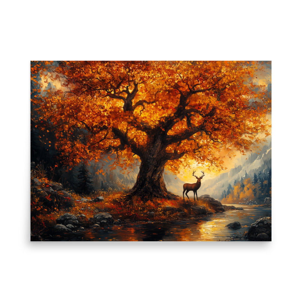Affiche de la vallée des cerfs et des chênes d'automne