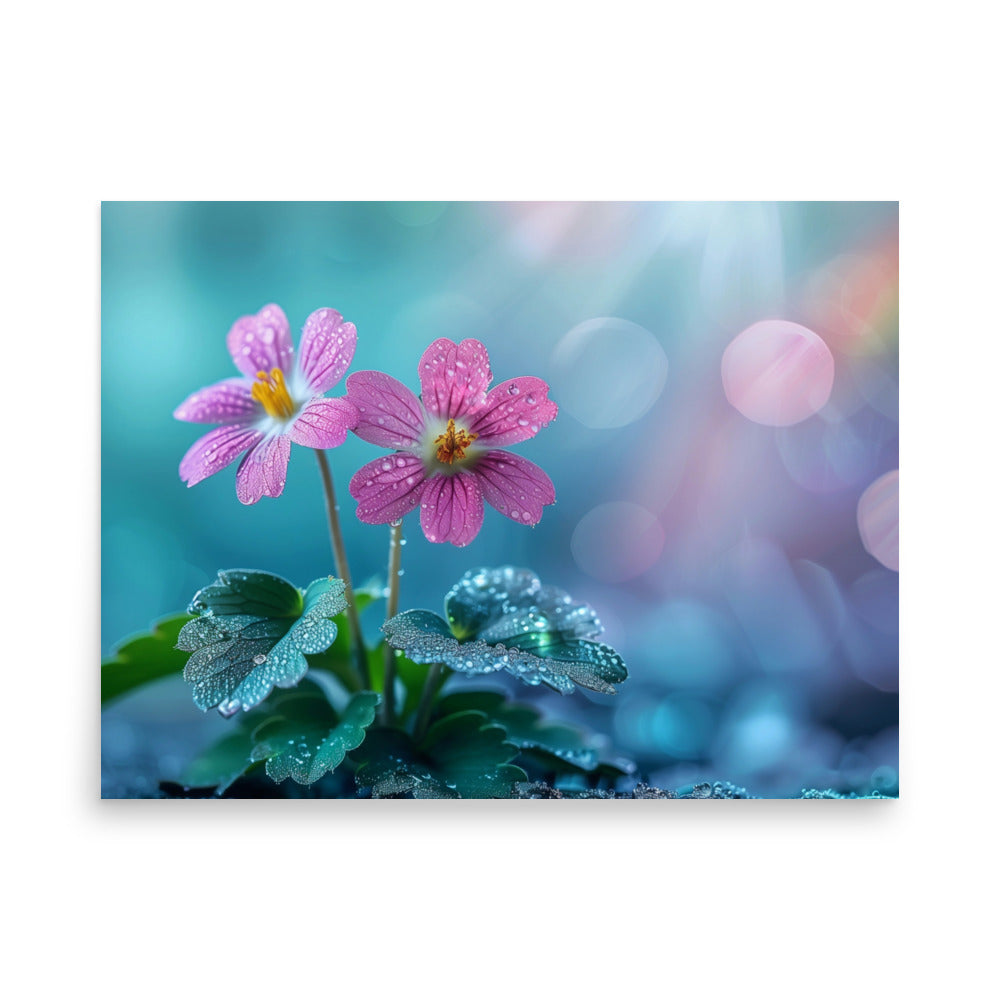 Duo de fleurs roses après la pluie Poster
