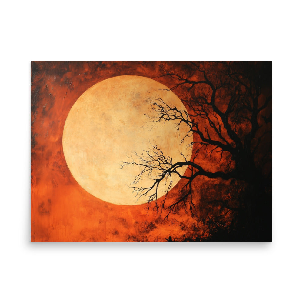 Affiche de paysage nocturne hanté et de pleine lune effrayante
