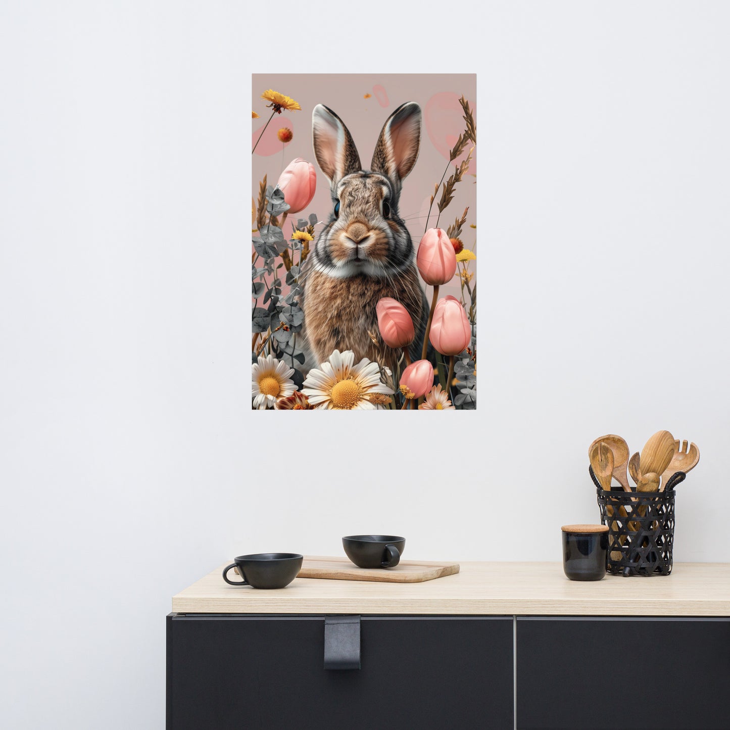 Lapin brun dans les tulipes Poster