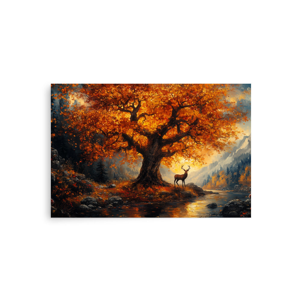 Affiche de la vallée des cerfs et des chênes d'automne