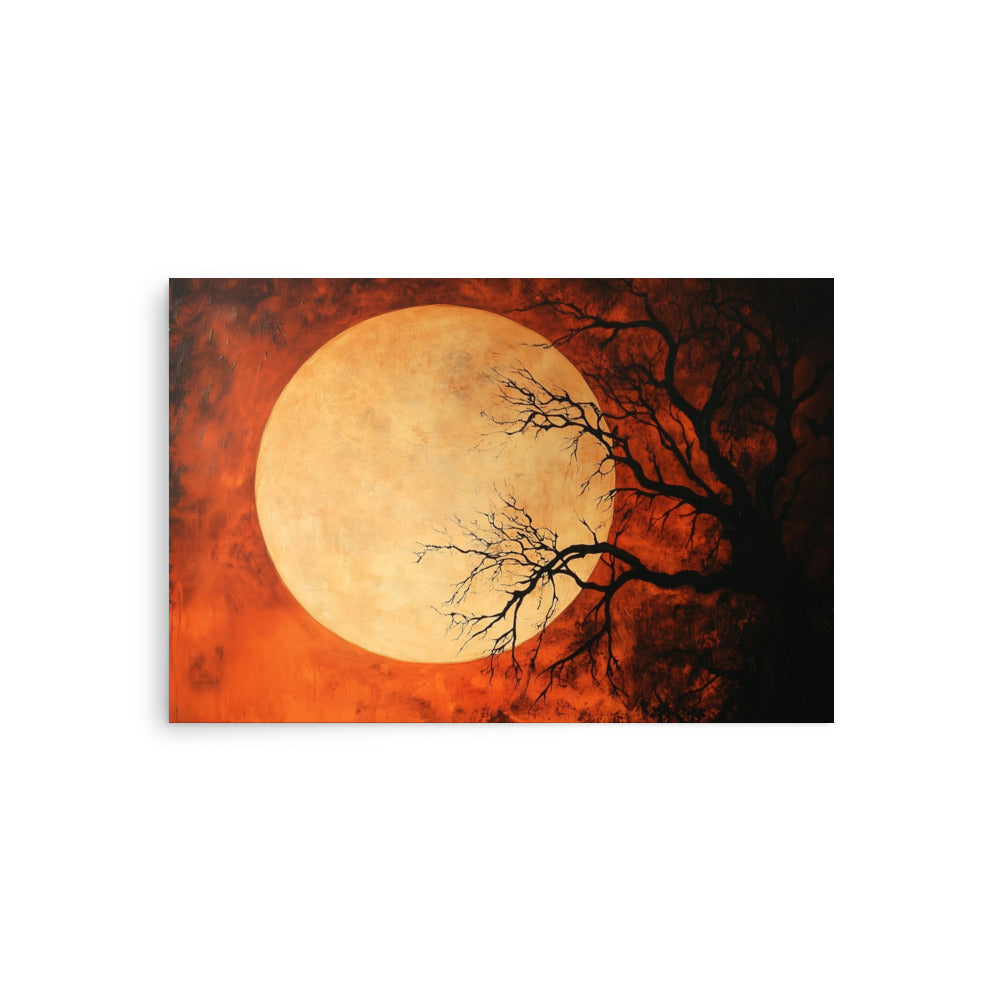 Affiche de paysage nocturne hanté et de pleine lune effrayante