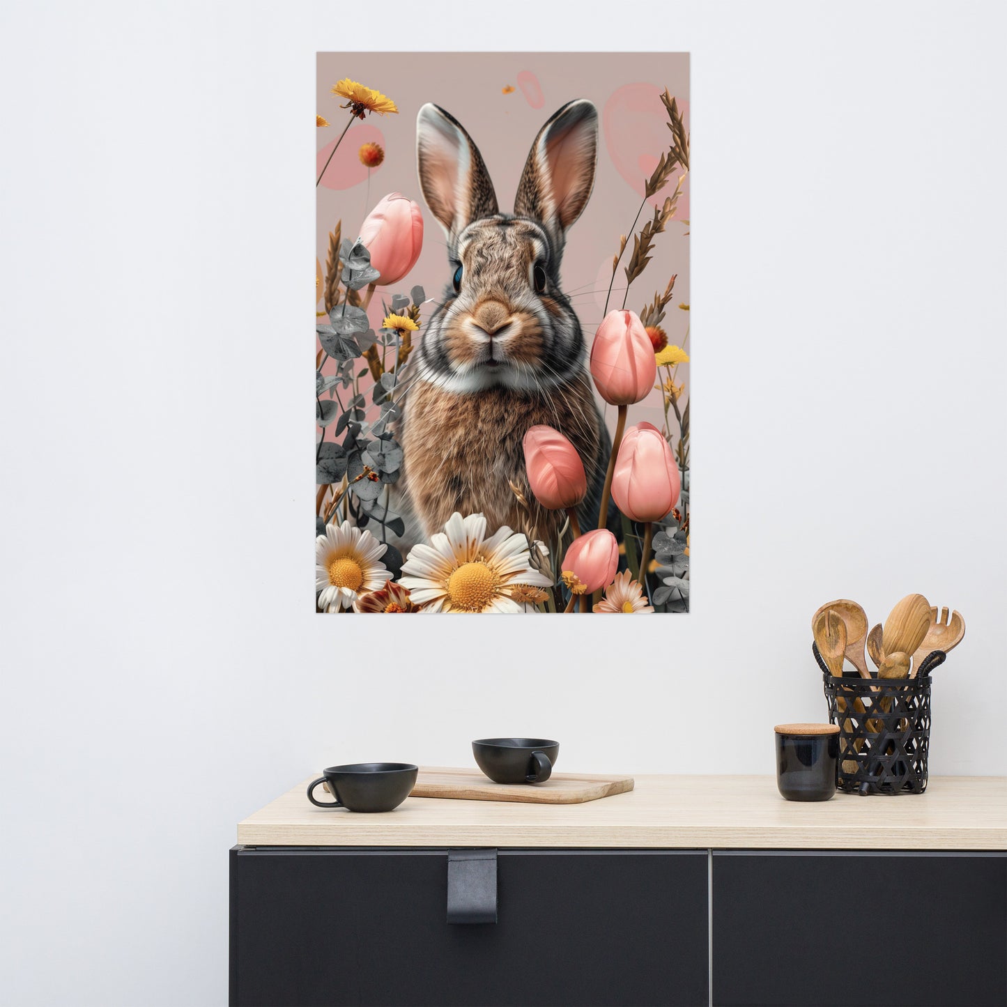 Lapin brun dans les tulipes Poster