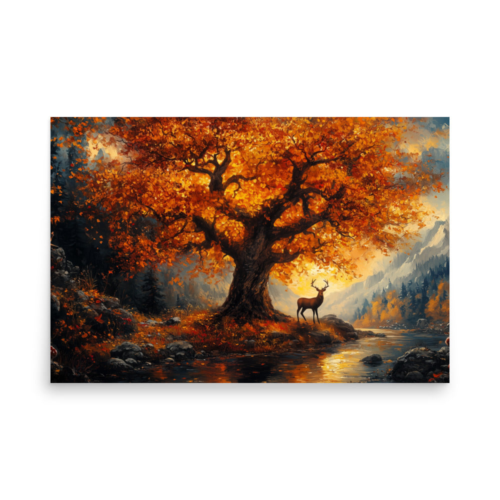 Affiche de la vallée des cerfs et des chênes d'automne