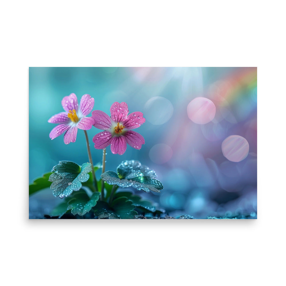 Duo de fleurs roses après la pluie Poster