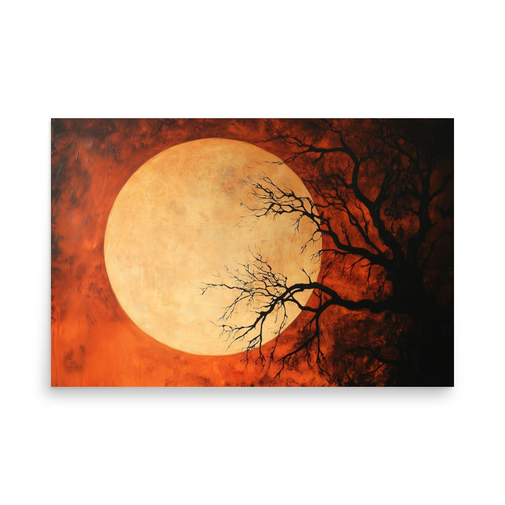 Affiche de paysage nocturne hanté et de pleine lune effrayante