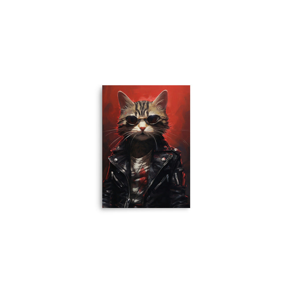 Chat Cyberpunk avec veste en cuir noir Poster