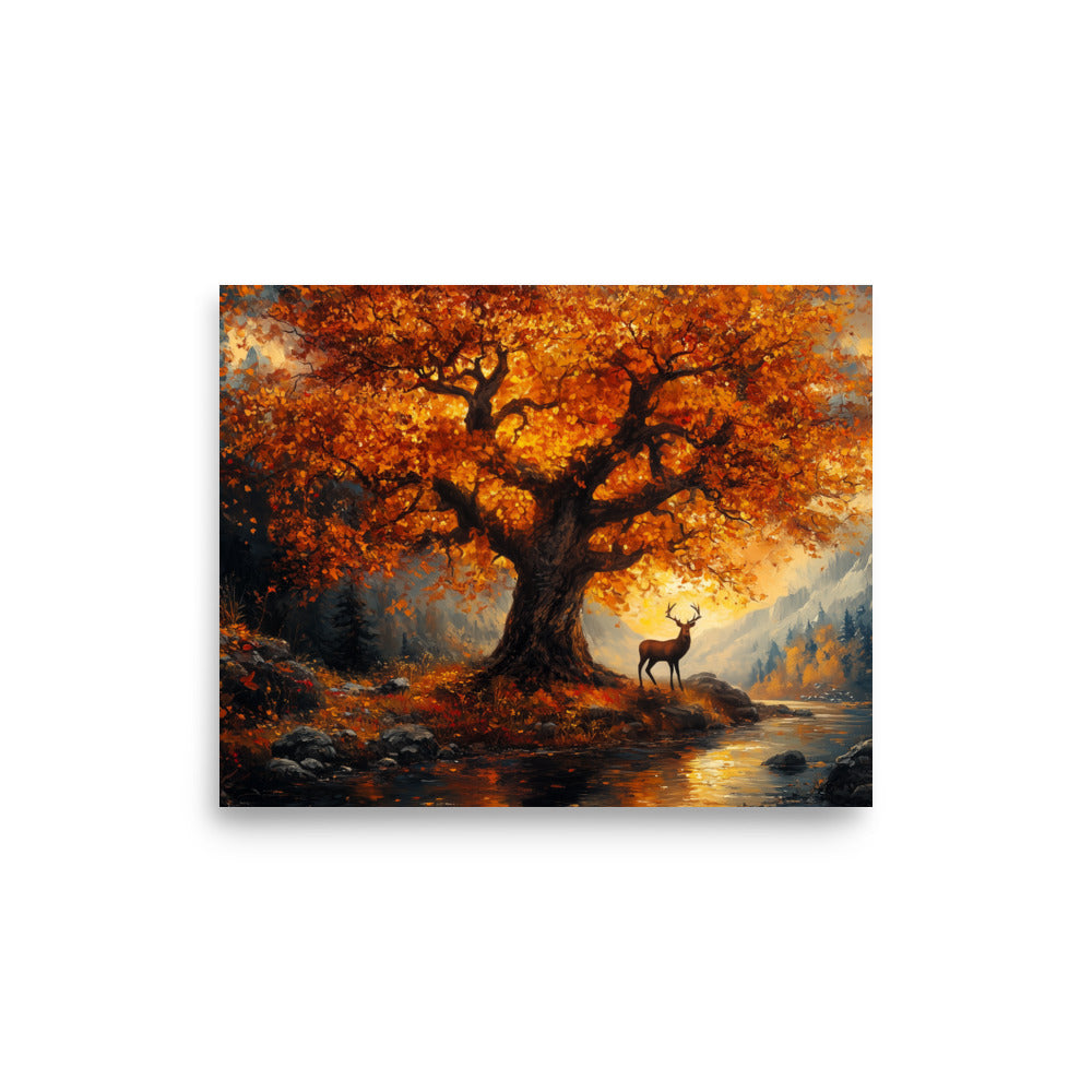 Affiche de la vallée des cerfs et des chênes d'automne