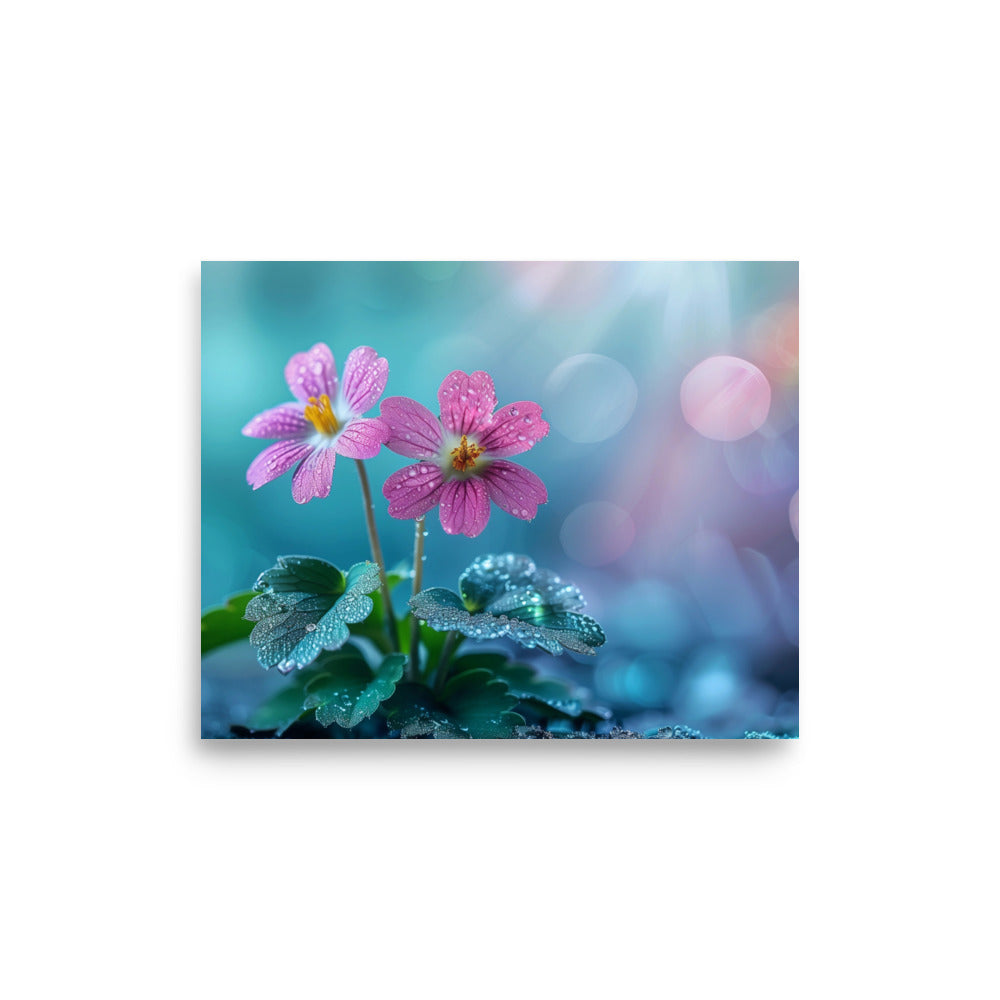 Duo de fleurs roses après la pluie Poster