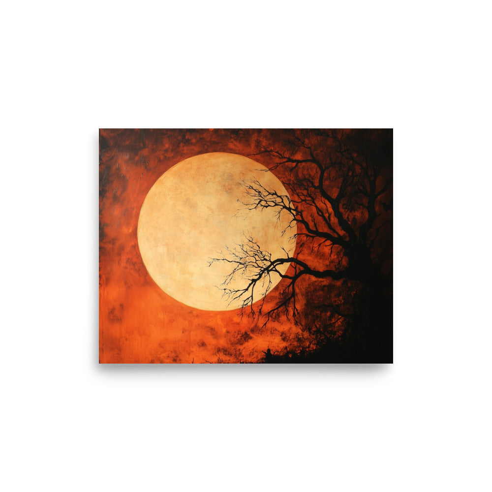 Affiche de paysage nocturne hanté et de pleine lune effrayante