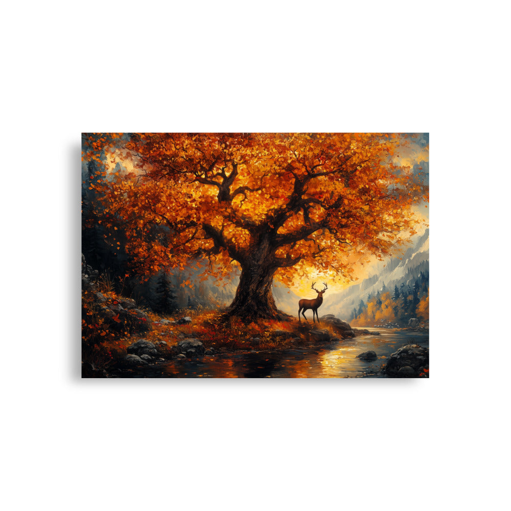 Affiche de la vallée des cerfs et des chênes d'automne