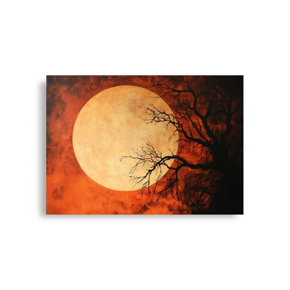 Affiche de paysage nocturne hanté et de pleine lune effrayante