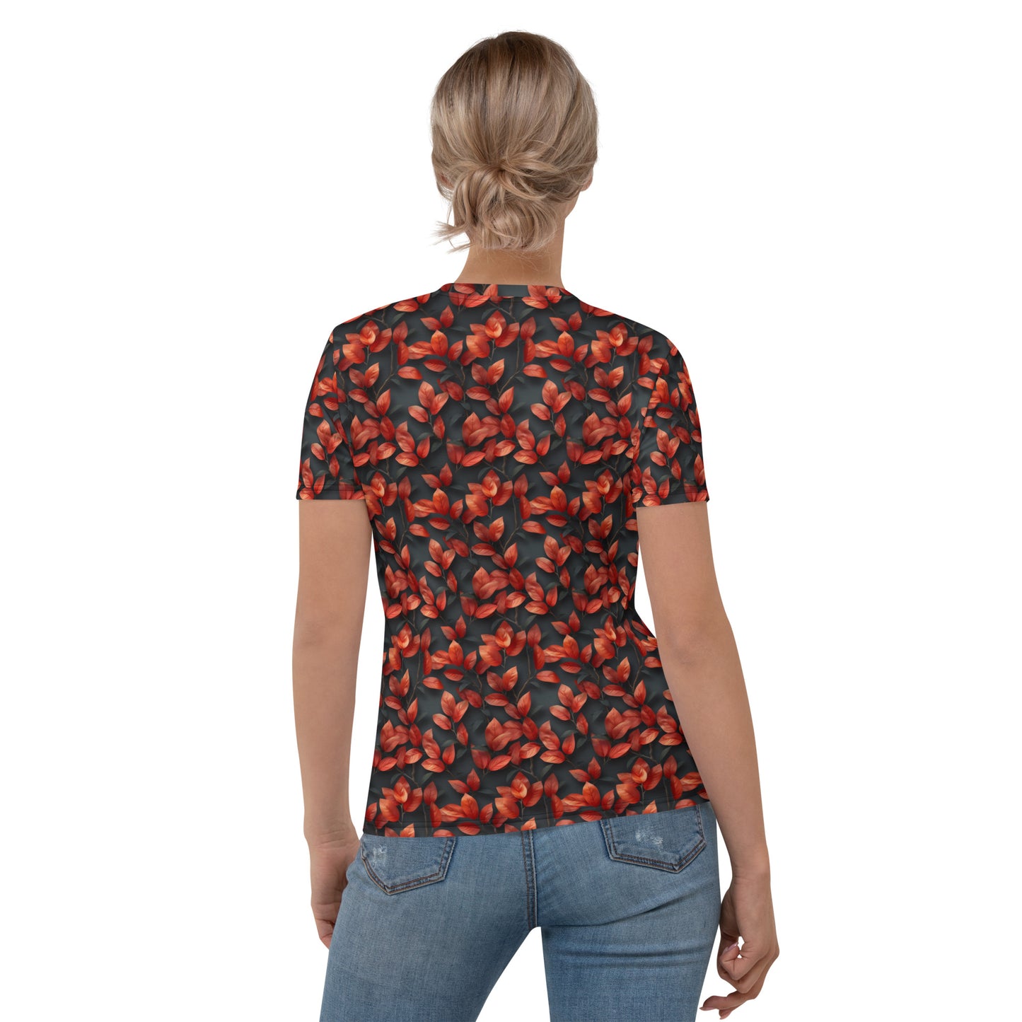 Feuilles rouges sur T-shirt Femme gris foncé