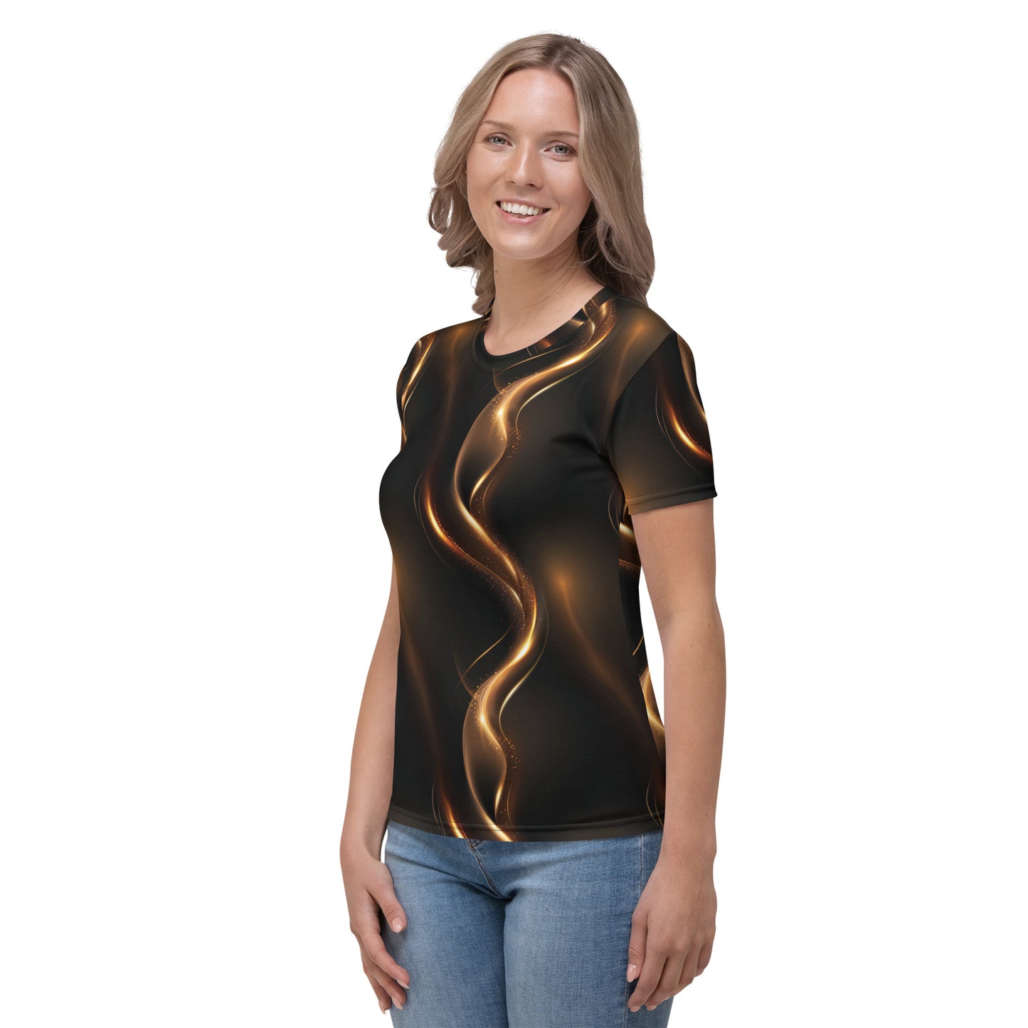 T-shirt Femme ruisseaux dorés noir