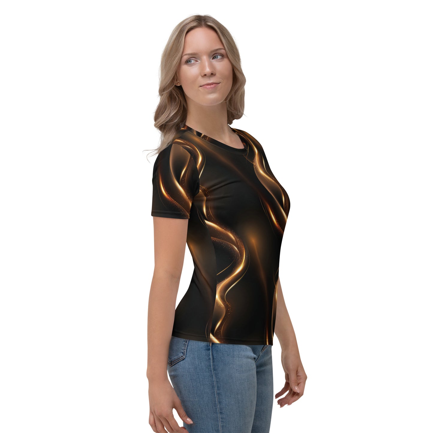 T-shirt Femme ruisseaux dorés noir
