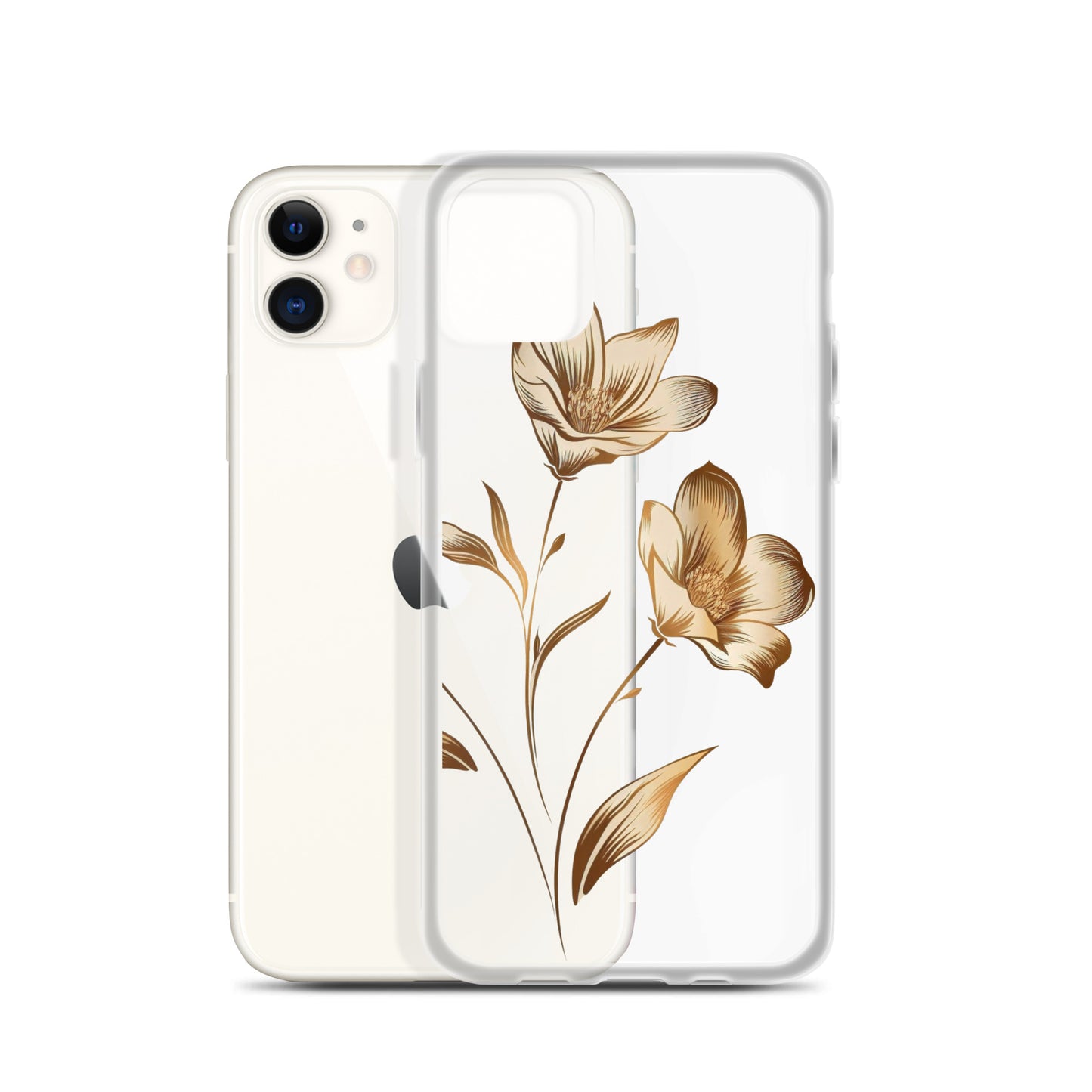 Coque transparente bouquet de fleurs dorées pour iPhone®