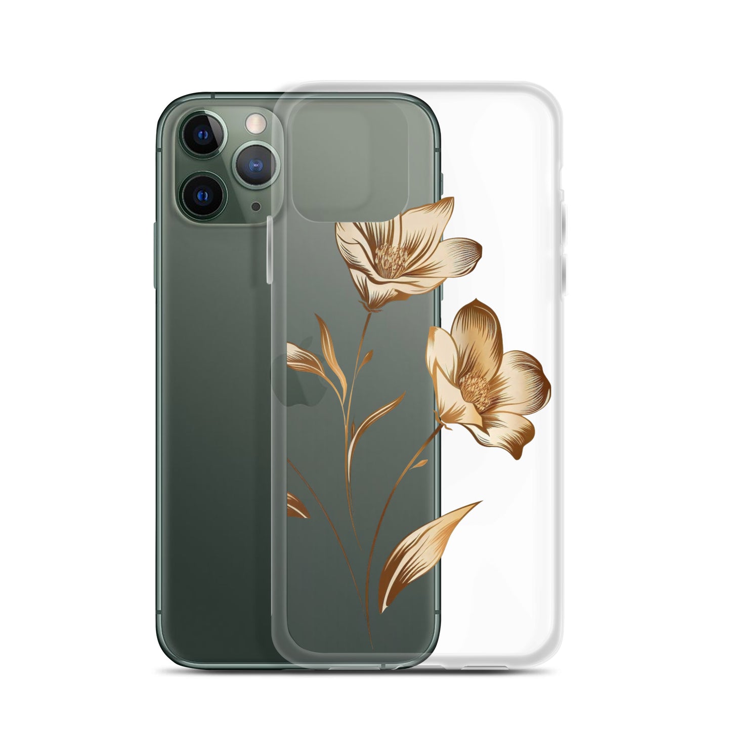 Coque transparente bouquet de fleurs dorées pour iPhone®