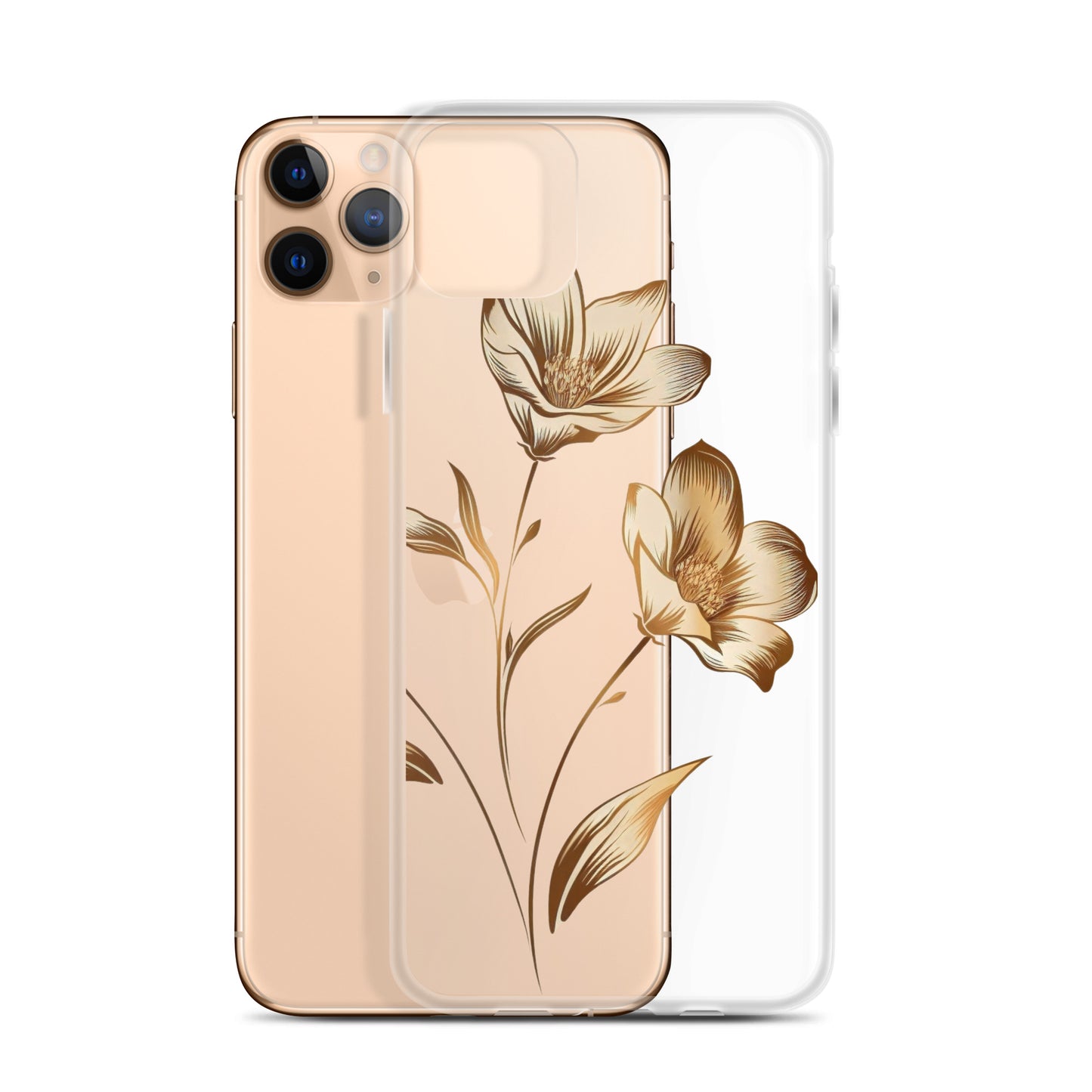 Coque transparente bouquet de fleurs dorées pour iPhone®