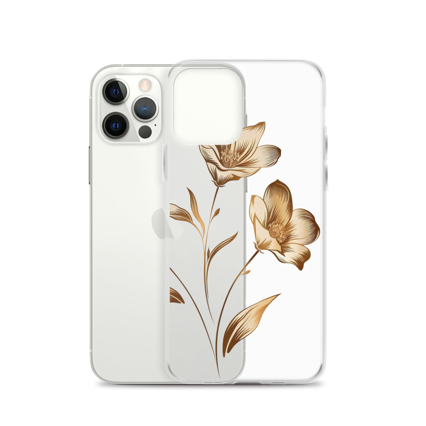 Coque transparente bouquet de fleurs dorées pour iPhone®