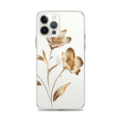 Coque transparente bouquet de fleurs dorées pour iPhone®