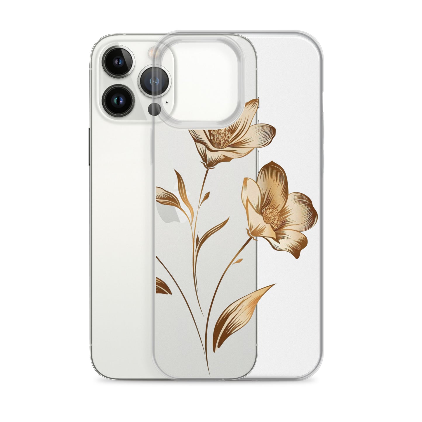 Coque transparente bouquet de fleurs dorées pour iPhone®