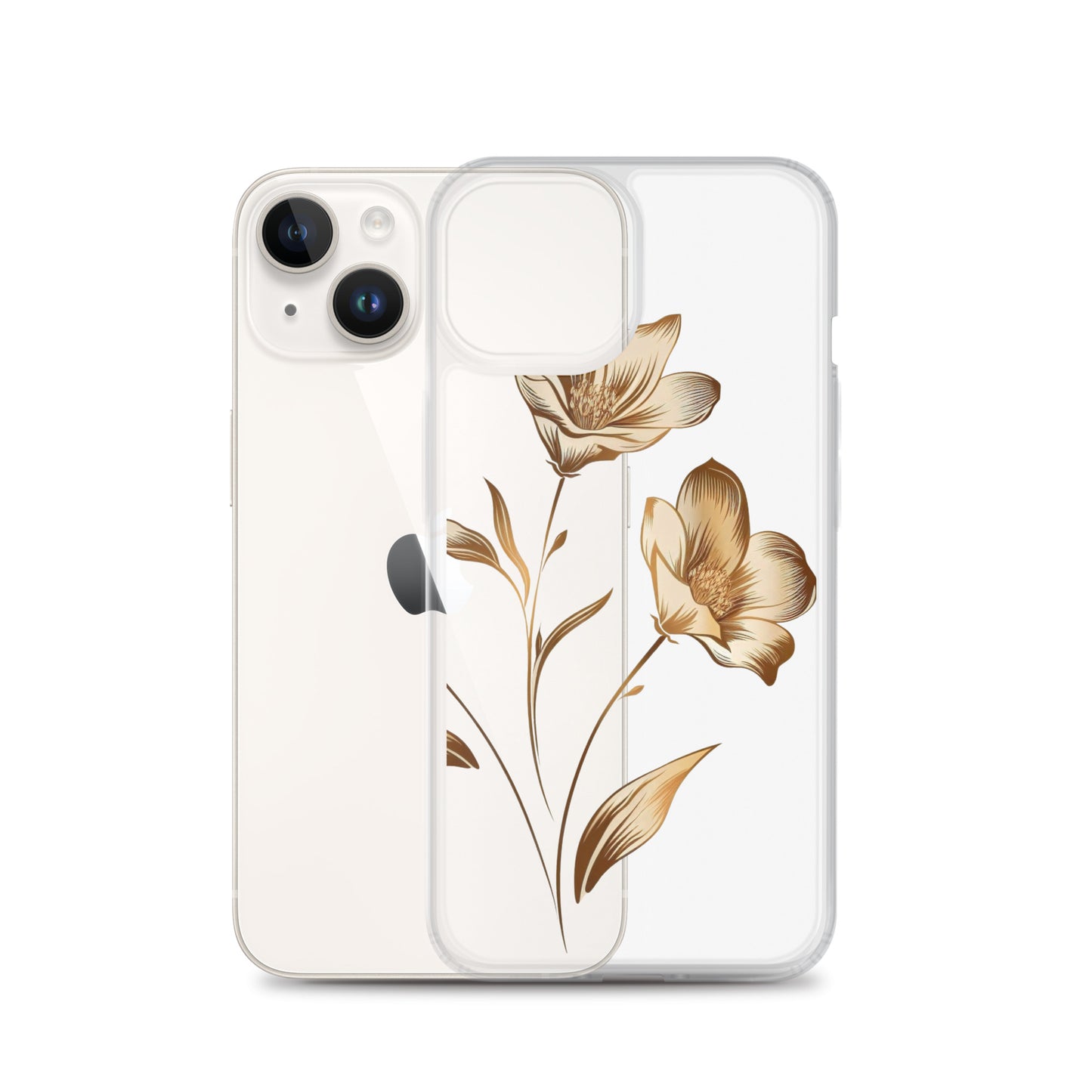 Coque transparente bouquet de fleurs dorées pour iPhone®