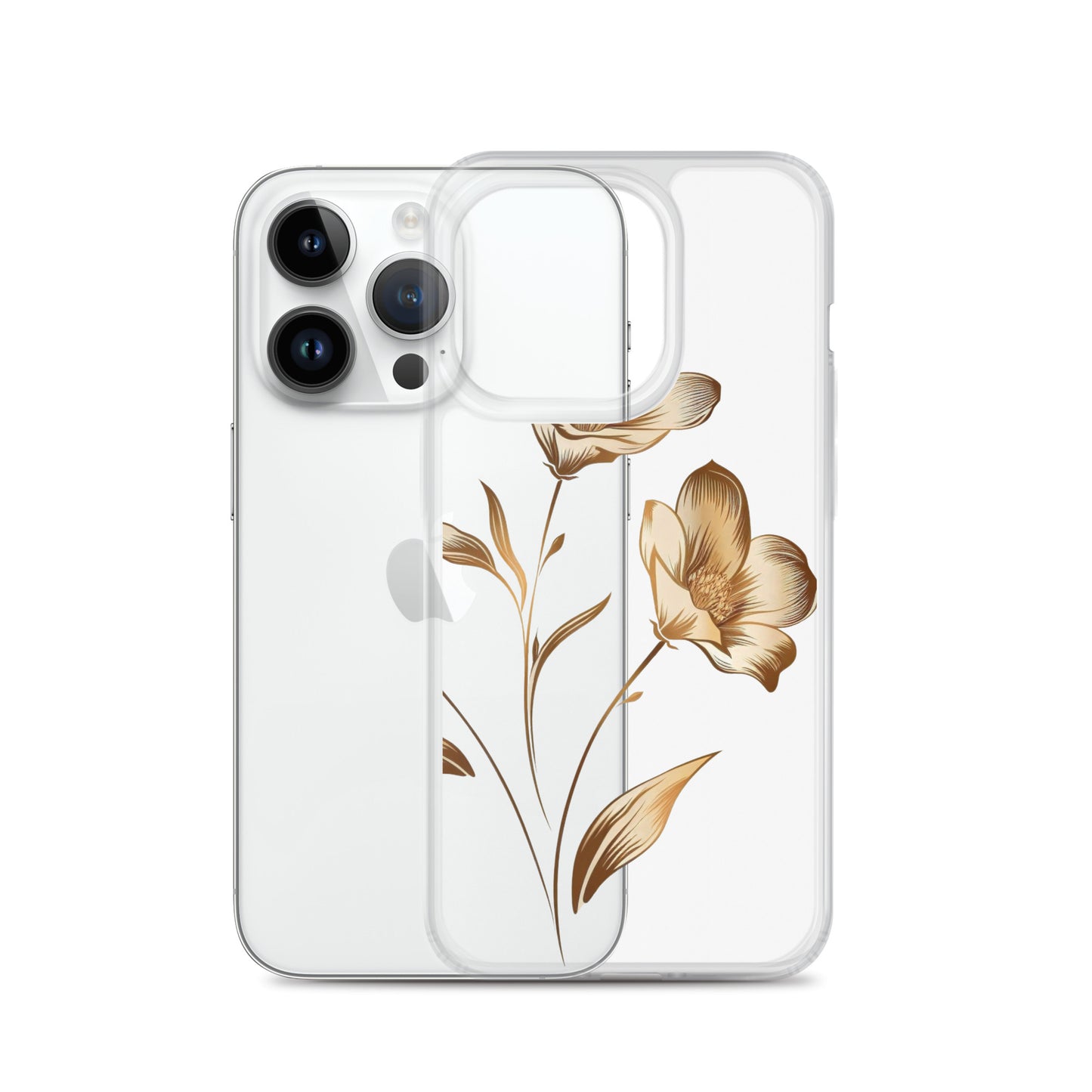 Coque transparente bouquet de fleurs dorées pour iPhone®