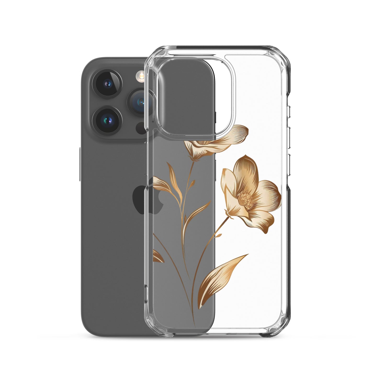 Coque transparente bouquet de fleurs dorées pour iPhone®