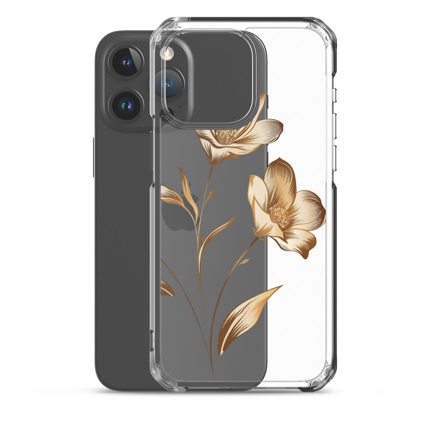 Coque transparente bouquet de fleurs dorées pour iPhone®